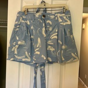 blue and white printed shorts